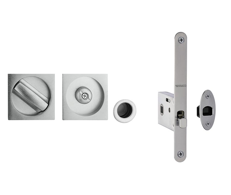 Frelan Hardware Locks & Latches Satin Chrome / Sliding Door Locks / Square Frelan - BATHROOM SLIDING DOOR KIT SQUARE SC 35-38mm