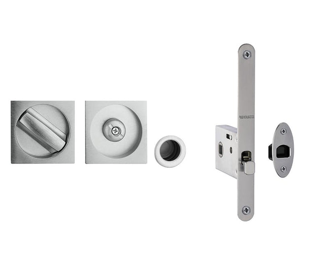 Frelan Hardware Locks & Latches Satin Chrome / Sliding Door Locks / Square Frelan - BATHROOM SLIDING DOOR KIT SQUARE SC 35-38mm