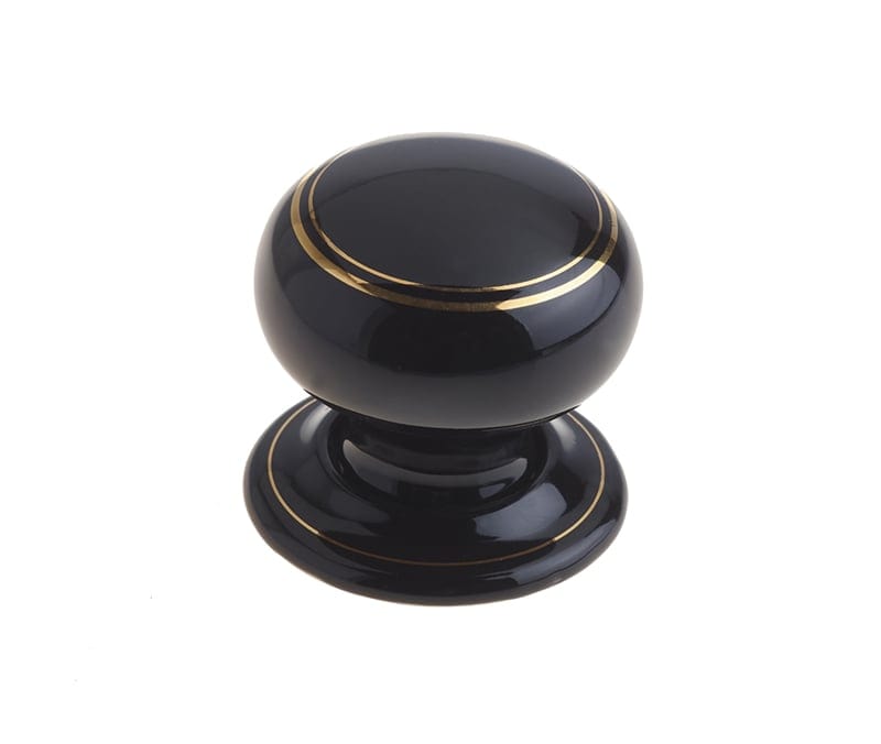 Frelan Hardware Door Furniture Goldline Black / Mortice Knobs Frelan - Black Lined Porclain Unsprung Mortice Knobs - Gold Line