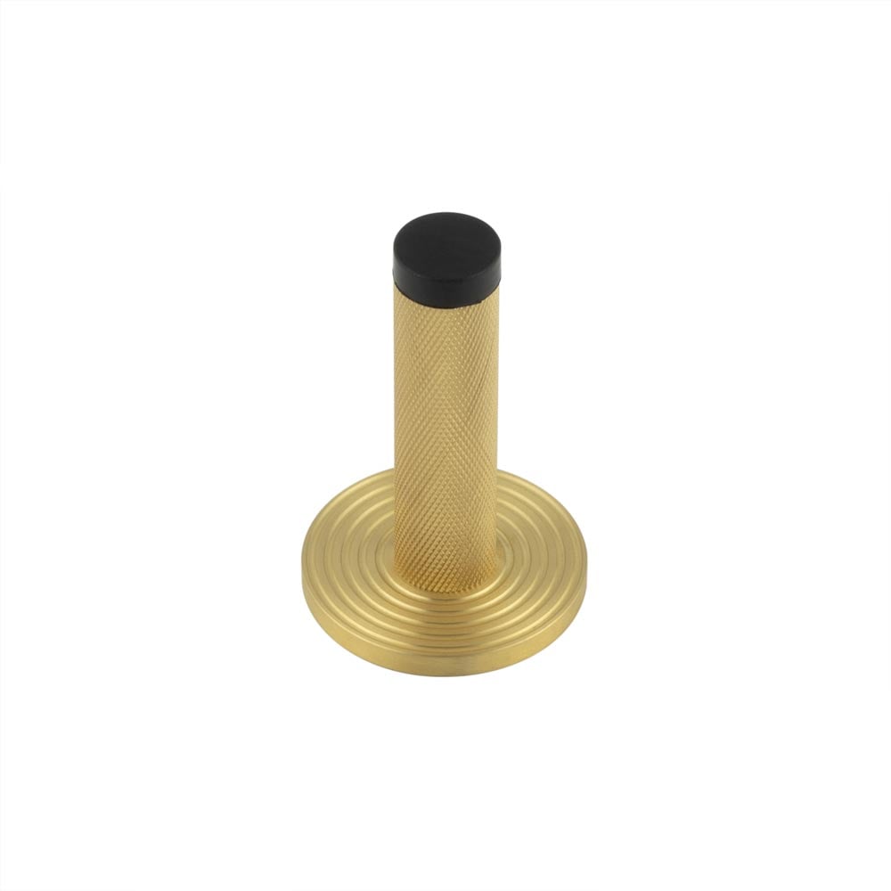 Frelan Hardware Door Furniture Satin Brass Frelan - Burlington Knurled Wall Mounted Door Stop Reeded Rose Satin Brass