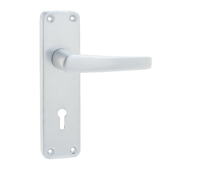 Frelan Hardware Door Furniture Satin Anodised Aluminium / Std. Lock Handles Frelan - Contract Door Handle on Lockplate Satin Anodised Aluminium