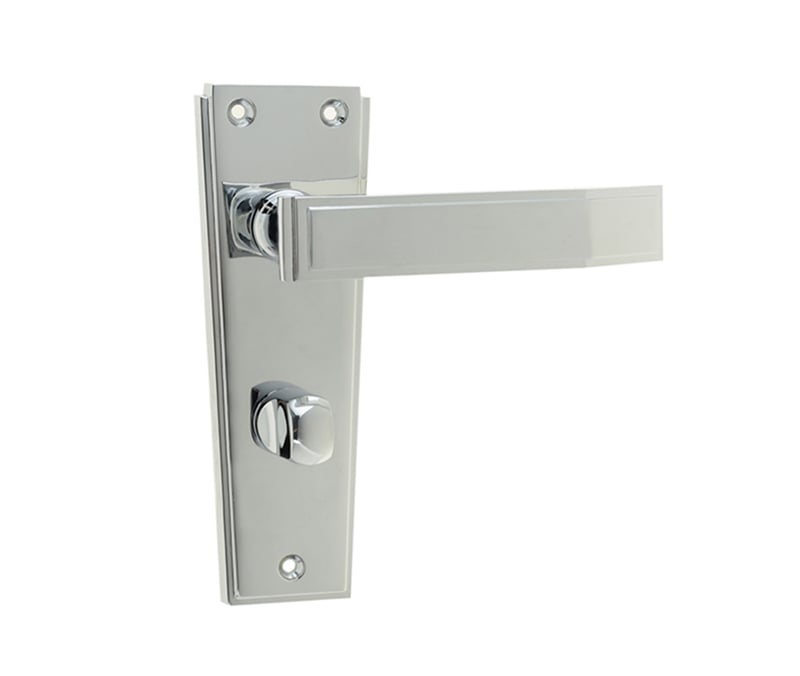 Frelan Hardware Door Furniture Polished Chrome / Bathroom Lock Handles Frelan - Deco Bathroom Lock Handles on Backplates - Polished Chrome