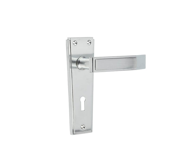 Frelan Hardware Door Furniture Satin Chrome / Std. Lock Handles Frelan - Deco Standard Lever Lock Handles on Backplates - Satin Chrome