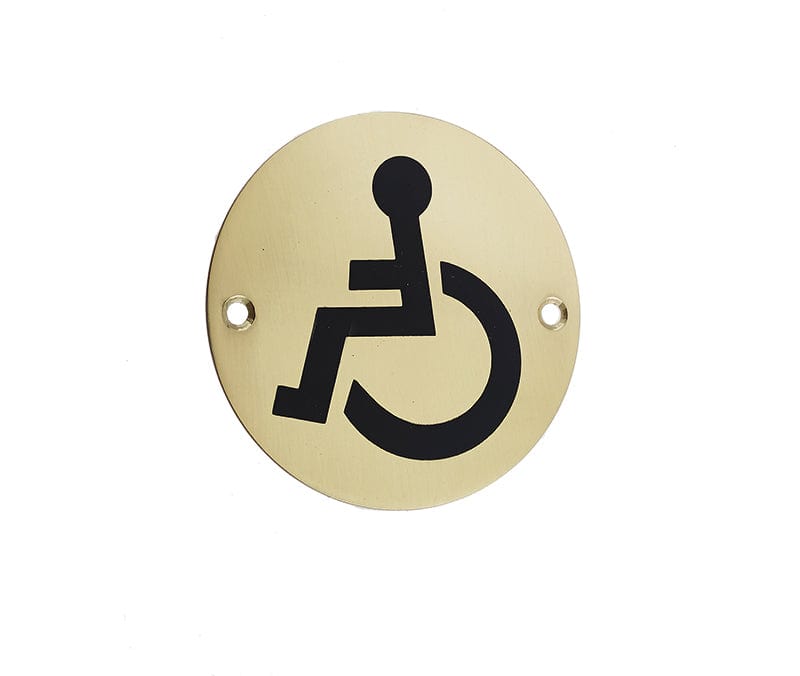 Frelan Hardware Door Furniture Polished Brass / Signs Frelan - Disabled - Signage 75mm Dia. - Polished Brass