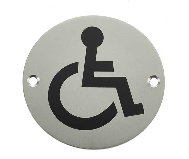 Frelan Hardware Door Furniture Satin Anodised Aluminium / Signs Frelan - Disabled - Signage 75mm Dia. - Satin Anodised Aluminium