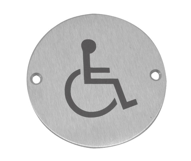 Frelan Hardware Door Furniture Satin Stainless Steel / Signs Frelan - Disabled - Signage 75mm Dia. - Satin Stainless Steel