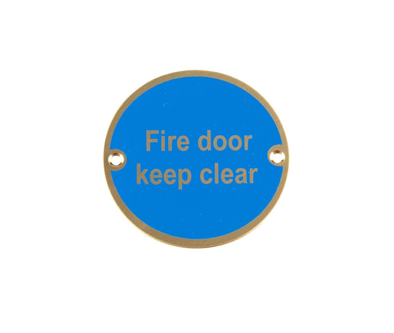 Frelan Hardware Door Furniture Polished Brass / Signs Frelan - Fire Door Keep Clear - Signage 75mm Dia. - Polished Brass