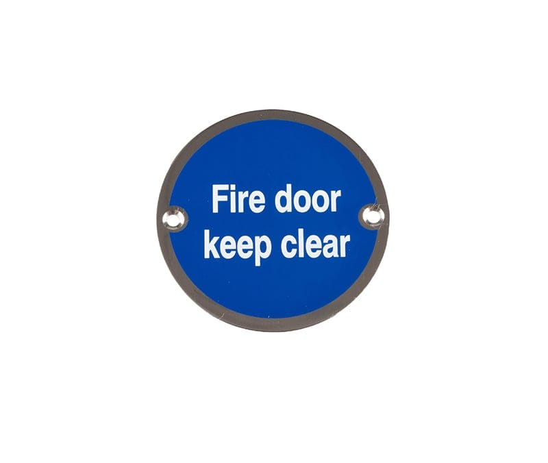 Frelan Hardware Door Furniture Polished Stainless Steel / Signs Frelan - Fire Door Keep Clear - Signage 75mm Dia. - Polished Stainless Steel