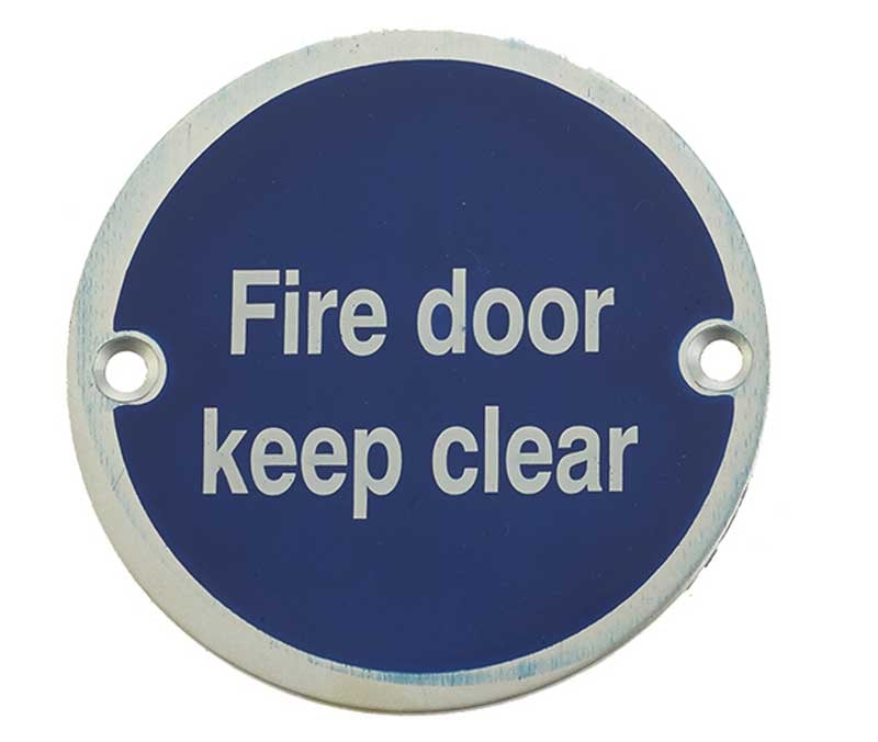Frelan Hardware Door Furniture Satin Anodised Aluminium / Signs Frelan - Fire Door Keep Clear - Signage 75mm Dia. - Satin Anodised Aluminium