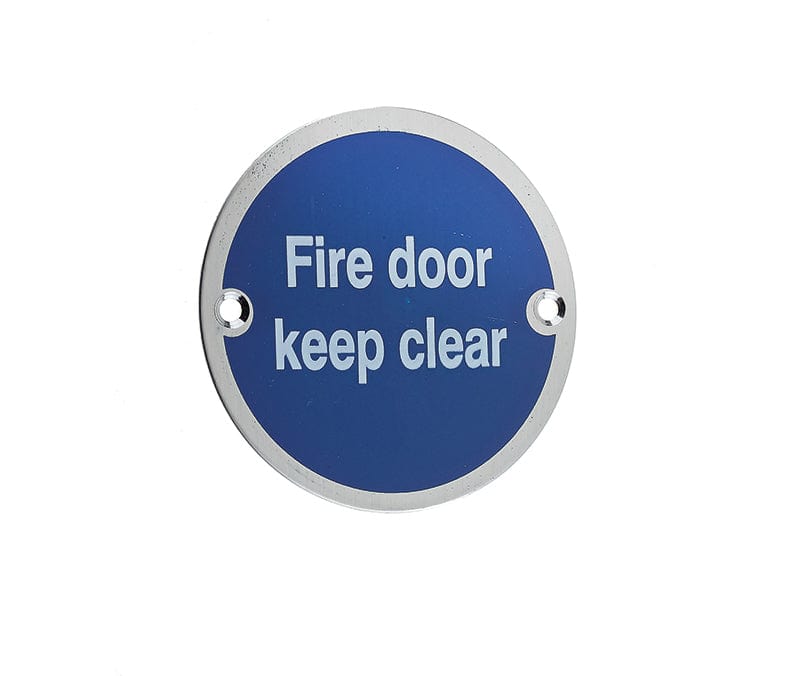 Frelan Hardware Door Furniture Satin Stainless Steel / Signs Frelan - Fire Door Keep Clear - Signage 75mm Dia. - Satin Stainless Steel