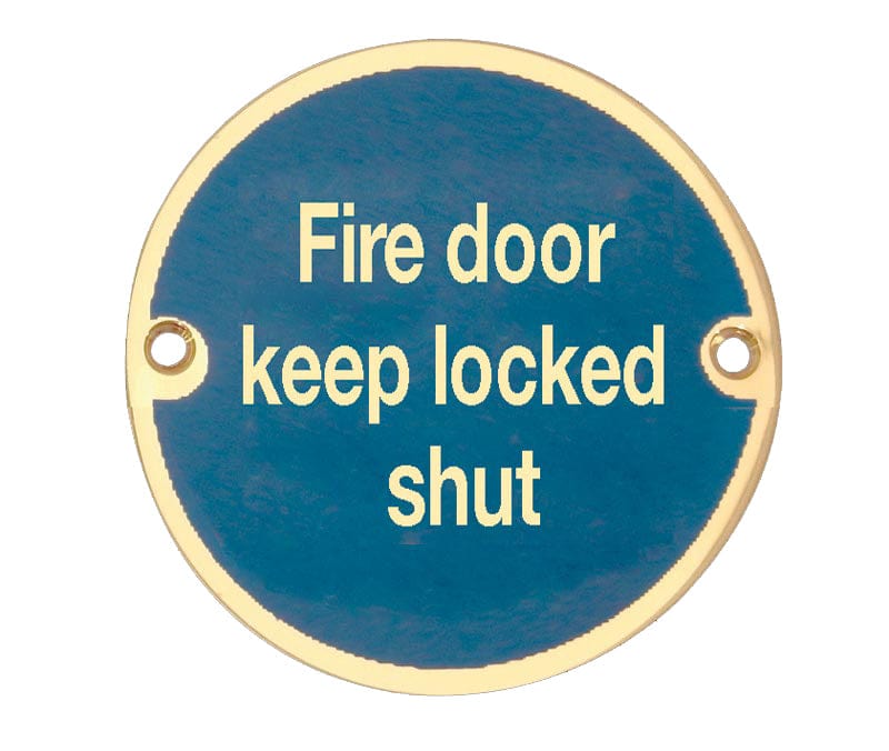 Frelan Hardware Door Furniture Polished Brass / Signs Frelan - Fire Door Keep Locked Shut - Signage 75mm Dia. - Polished Brass