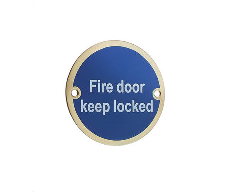 Frelan Hardware Door Furniture Polished Brass / Signs Frelan - Fire Door Keep Locked' - Signage 75mm Dia. - Polished Brass