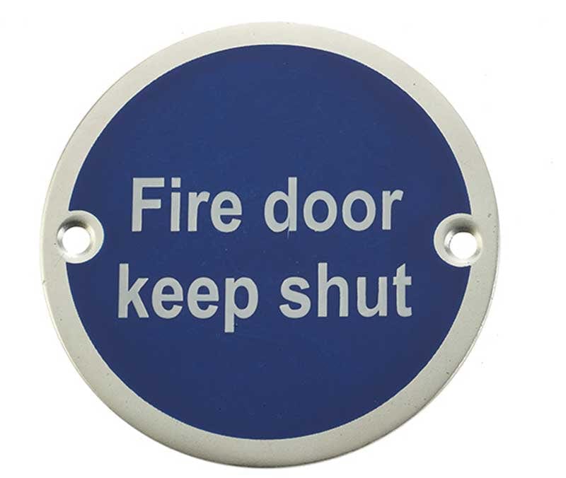 Frelan Hardware Door Furniture Satin Anodised Aluminium / Signs Frelan - Fire Door Keep Shut' - Signage 75mm Dia. - Satin Anodised Aluminium