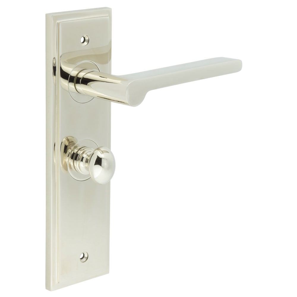 Frelan Hardware Door Furniture Polished Nickel / Bathroom Lock Handles Frelan - Fitzrovia Door Handle Bathroom Backplate Polished Nickel & Turn & Release