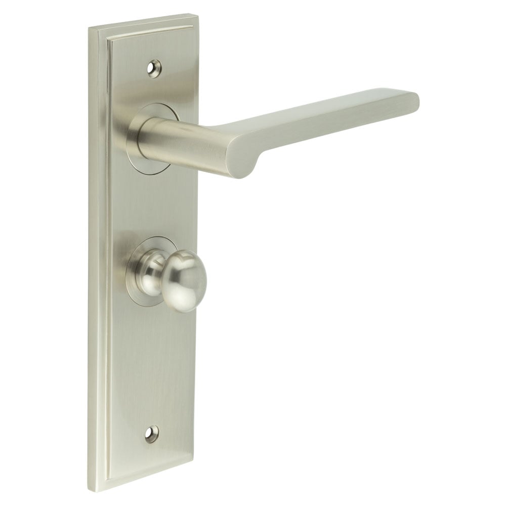 Frelan Hardware Door Furniture Satin Nickel / Bathroom Lock Handles Frelan - Fitzrovia Door Handle Bathroom Backplate Satin Nickel & Turn & Release