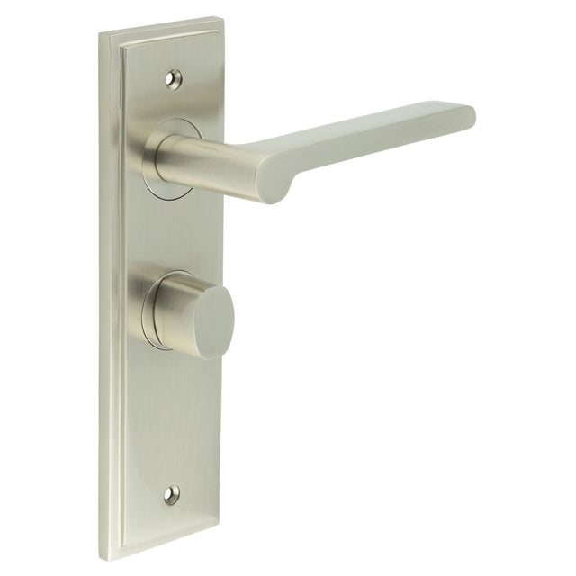 Frelan Hardware Door Furniture Satin Nickel / Bathroom Lock Handles Frelan - Fitzrovia Door Handle Bathroom Backplate Satin Nickel & Turn & Release
