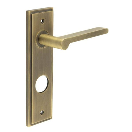 Frelan Hardware Door Furniture Antique Brass / Bathroom Lock Handles Frelan - Fitzrovia Door Handle Din Bathroom Backplate Antique Brass