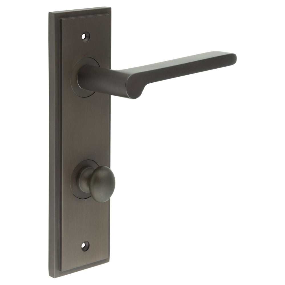 Frelan Hardware Door Furniture Dark Bronze / Bathroom Lock Handles Frelan - Fitzrovia Door Handle Din Bathroom Backplate Dark Bronze & Turn & Release