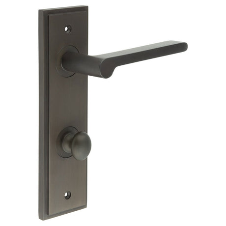 Frelan Hardware Door Furniture Dark Bronze / Bathroom Lock Handles Frelan - Fitzrovia Door Handle Din Bathroom Backplate Dark Bronze & Turn & Release