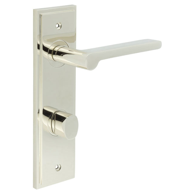 Frelan Hardware Door Furniture Polished Nickel / Bathroom Lock Handles Frelan - Fitzrovia Door Handle Din Bathroom Backplate Polished Nickel & Turn & Release