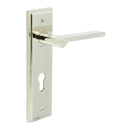 Frelan Hardware Door Furniture Polished Nickel / Euro Profile Lock Handles Frelan - Fitzrovia Door Handle Din Euro Backplate Polished Nickel