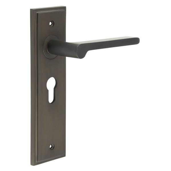 Frelan Hardware Door Furniture Dark Bronze / Euro Profile Lock Handles Frelan - Fitzrovia Door Handle Euro Backplate Dark Bronze