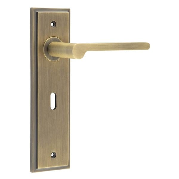 Frelan Hardware Door Furniture Antique Brass / Std. Lock Handles Frelan - Fitzrovia Door Handle Lock Backplate Antique Brass