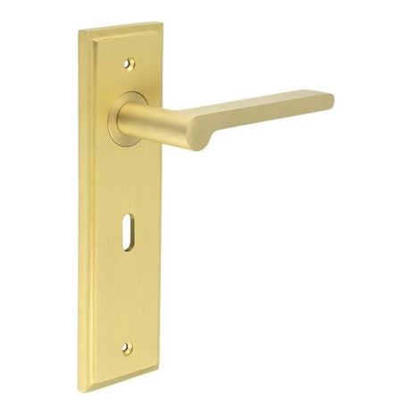 Frelan Hardware Door Furniture Satin Brass / Std. Lock Handles Frelan - Fitzrovia Door Handle Lock Backplate Satin Brass