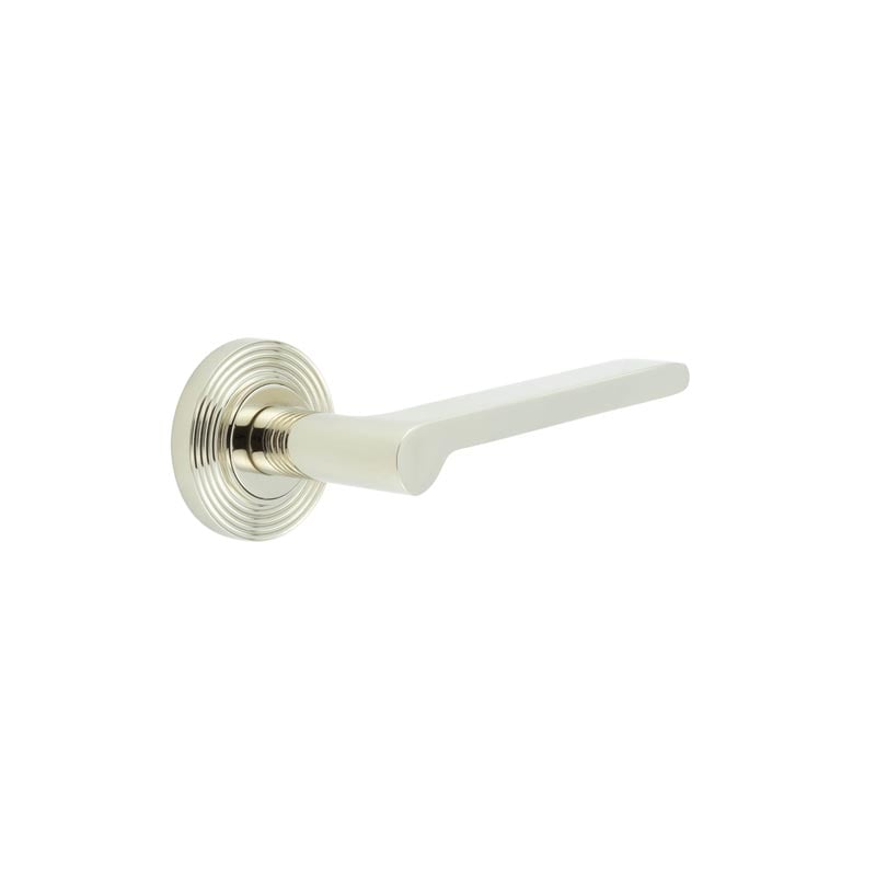 Frelan Hardware Door Furniture Polished Nickel Frelan - Fitzrovia Door Handles Reeded Rose Polished Nickel