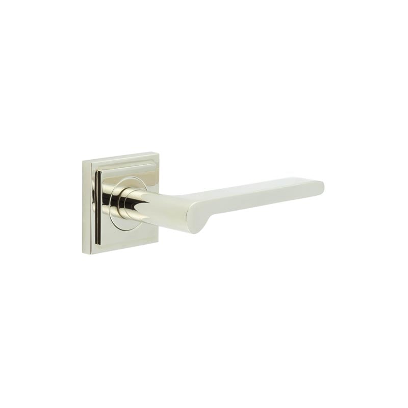 Frelan Hardware Door Furniture Polished Nickel Frelan - Fitzrovia Door Handles Square Stepped Rose Polished Nickel