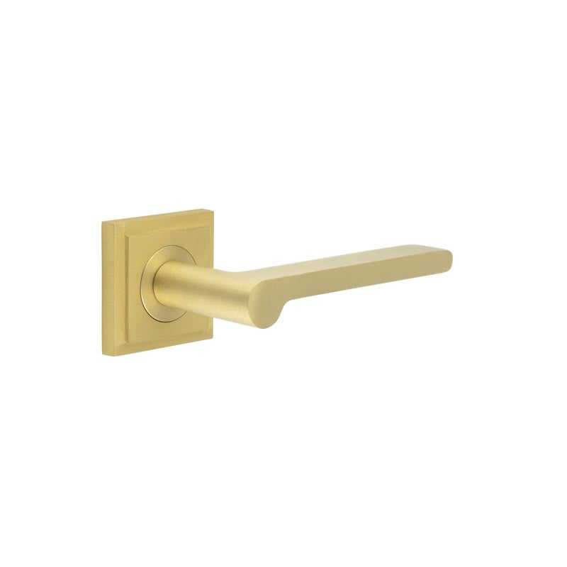 Frelan Hardware Door Furniture Satin Brass Frelan - Fitzrovia Door Handles Square Stepped Rose Satin Brass