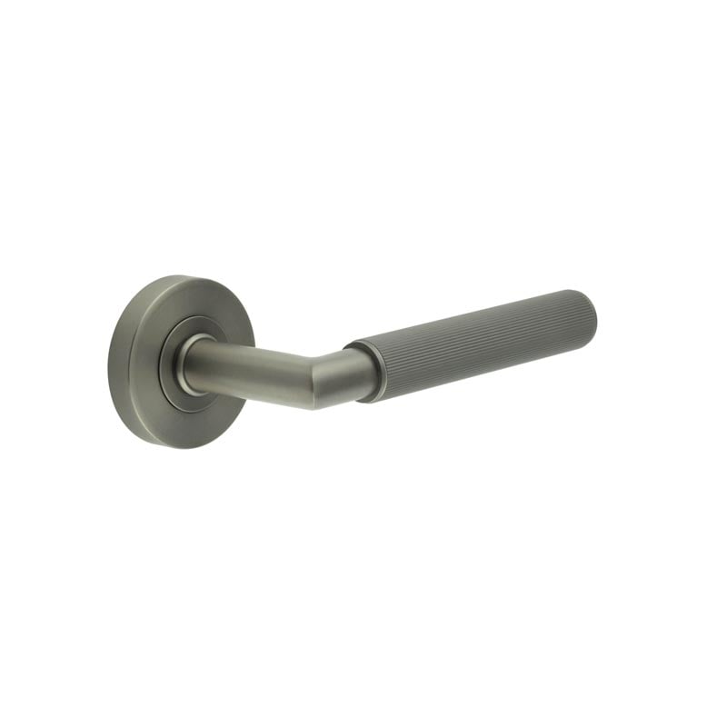 Frelan Hardware Door Furniture Gun Metal / Round Rose Frelan - GM Mitred Linear Knurled Lever on Round Rose 316g PVD