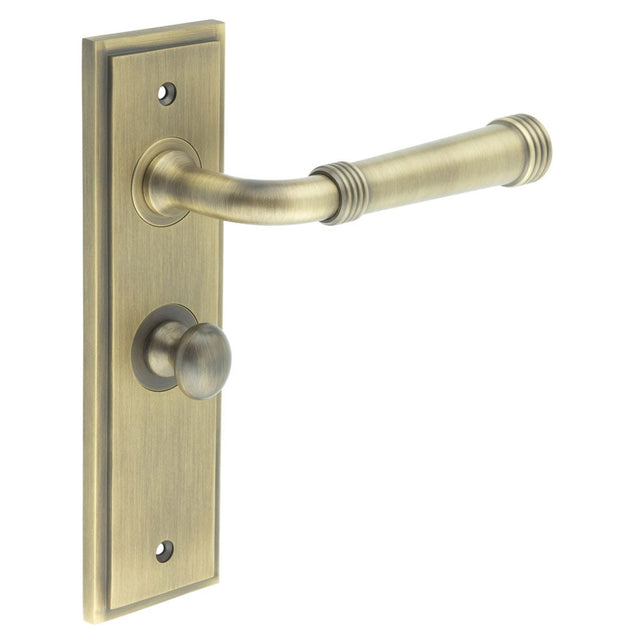 Frelan Hardware Door Furniture Antique Brass / Bathroom Lock Handles Frelan - Highgate Door Handle Bathroom Backplate Antique Brass & Turn & Release