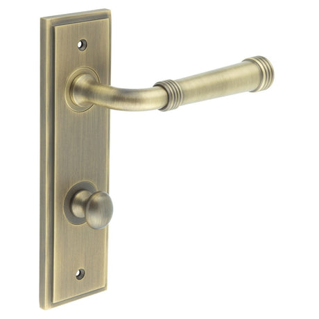 Frelan Hardware Door Furniture Antique Brass / Bathroom Lock Handles Frelan - Highgate Door Handle Din Bathroom Backplate Antique Brass & Turn & Release