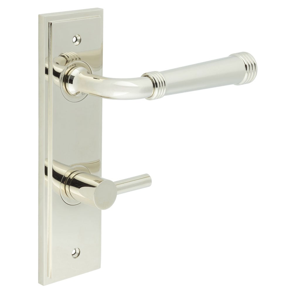 Frelan Hardware Door Furniture Polished Nickel / Bathroom Lock Handles Frelan - Highgate Door Handle Din Bathroom Backplate Polished Nickel & Turn & Release