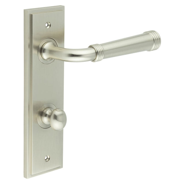 Frelan Hardware Door Furniture Satin Nickel / Bathroom Lock Handles Frelan - Highgate Door Handle Din Bathroom Backplate Satin Nickel & Turn & Release