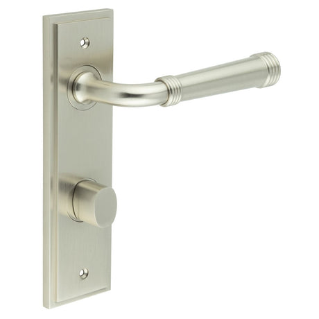 Frelan Hardware Door Furniture Satin Nickel / Bathroom Lock Handles Frelan - Highgate Door Handle Din Bathroom Backplate Satin Nickel & Turn & Release