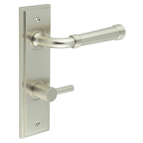 Frelan Hardware Door Furniture Satin Nickel / Bathroom Lock Handles Frelan - Highgate Door Handle Din Bathroom Backplate Satin Nickel & Turn & Release
