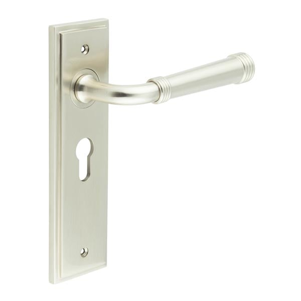 Frelan Hardware Door Furniture Satin Nickel / Euro Profile Lock Handles Frelan - Highgate Door Handle Euro Backplate Satin Nickel