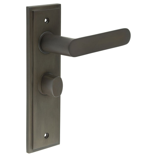 Frelan Hardware Door Furniture Dark Bronze / Bathroom Lock Handles Frelan - Kensington Door Handle Bathroom Backplate Dark Bronze & Turn & Release
