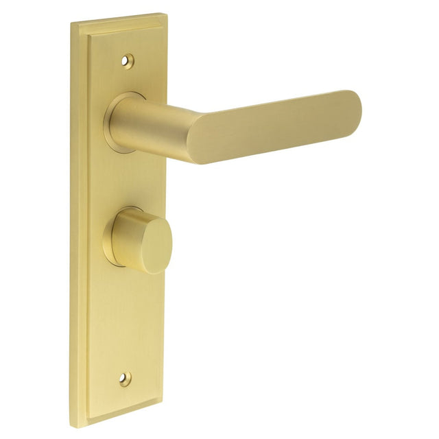 Frelan Hardware Door Furniture Satin Brass / Bathroom Lock Handles Frelan - Kensington Door Handle Bathroom Backplate Satin Brass & Turn & Release