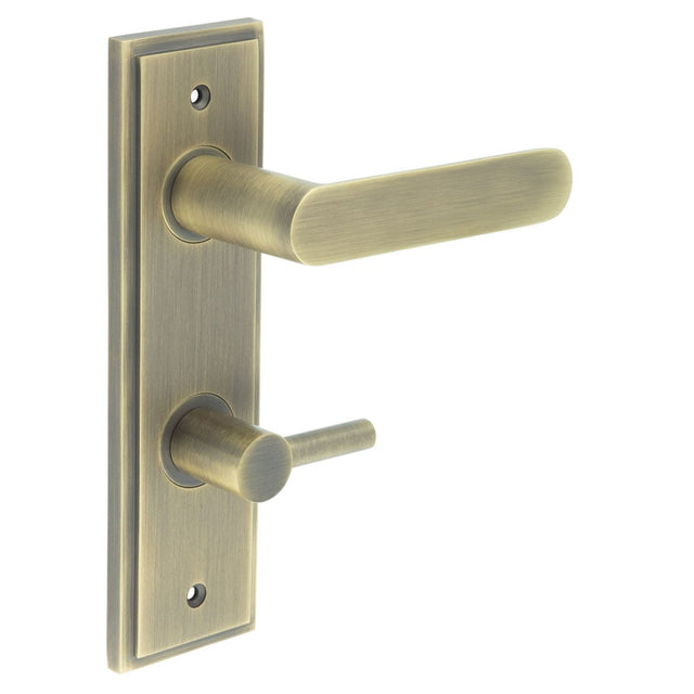 Frelan Hardware Door Furniture Antique Brass / Bathroom Lock Handles Frelan - Kensington Door Handle Din Bathroom Backplate Antique Brass & Turn & Release
