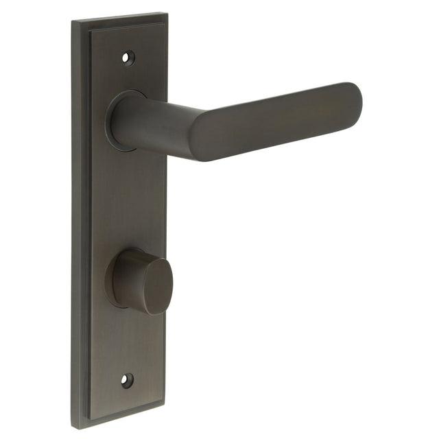Frelan Hardware Door Furniture Dark Bronze / Bathroom Lock Handles Frelan - Kensington Door Handle Din Bathroom Backplate Dark Bronze & Turn & Release