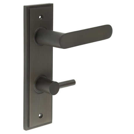 Frelan Hardware Door Furniture Dark Bronze / Bathroom Lock Handles Frelan - Kensington Door Handle Din Bathroom Backplate Dark Bronze & Turn & Release