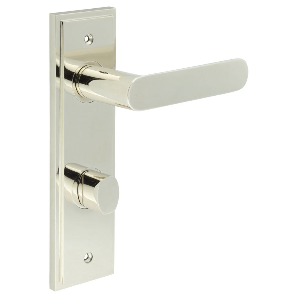 Frelan Hardware Door Furniture Polished Nickel / Bathroom Lock Handles Frelan - Kensington Door Handle Din Bathroom Backplate Polished Nickel & Turn & Release
