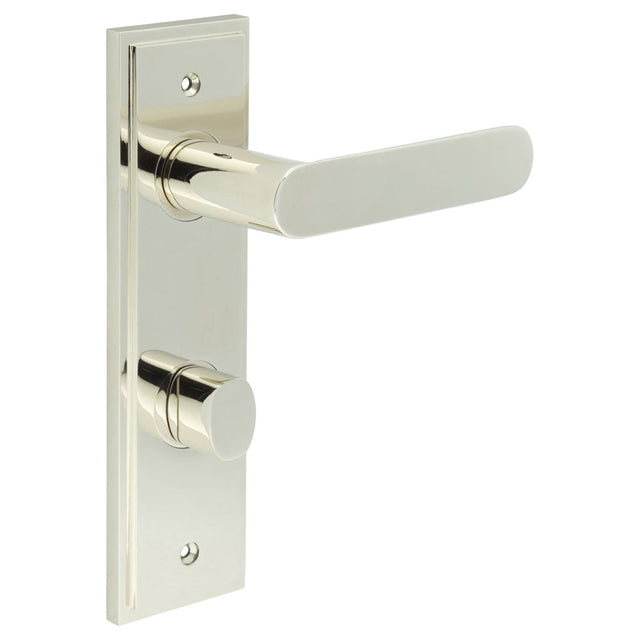 Frelan Hardware Door Furniture Polished Nickel / Bathroom Lock Handles Frelan - Kensington Door Handle Din Bathroom Backplate Polished Nickel & Turn & Release