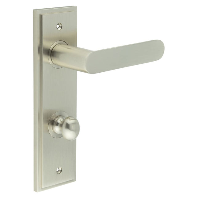 Frelan Hardware Door Furniture Satin Nickel / Bathroom Lock Handles Frelan - Kensington Door Handle Din Bathroom Backplate Satin Nickel & Turn & Release