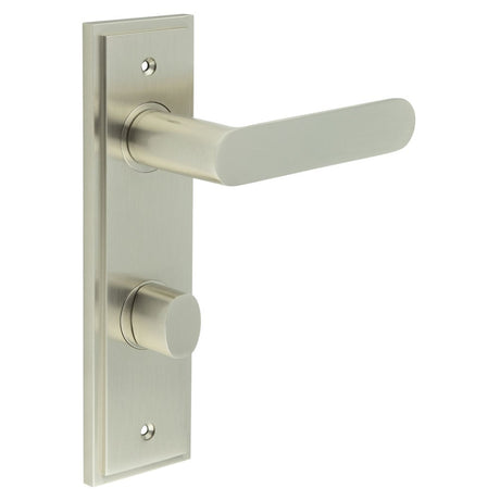 Frelan Hardware Door Furniture Satin Nickel / Bathroom Lock Handles Frelan - Kensington Door Handle Din Bathroom Backplate Satin Nickel & Turn & Release