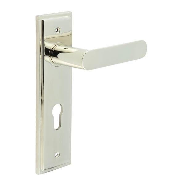 Frelan Hardware Door Furniture Polished Nickel / Euro Profile Lock Handles Frelan - Kensington Door Handle Din Euro Backplate Polished Nickel