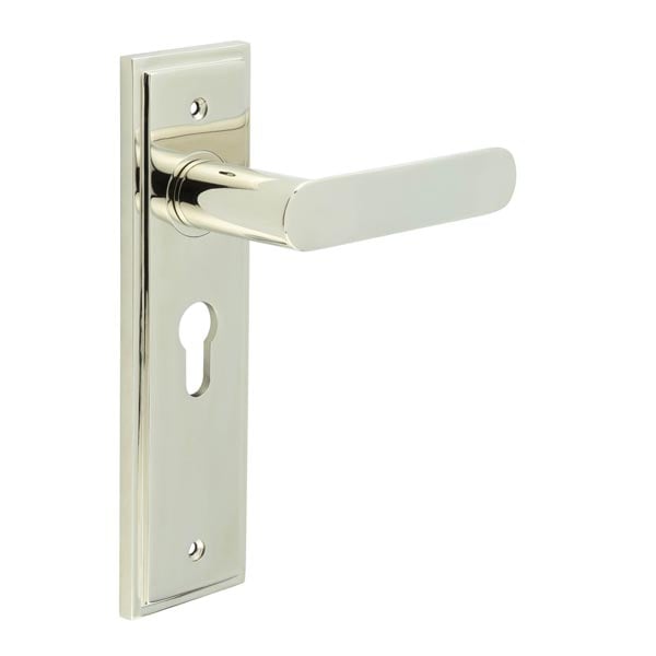 Frelan Hardware Door Furniture Polished Nickel / Euro Profile Lock Handles Frelan - Kensington Door Handle Euro Backplate Polished Nickel